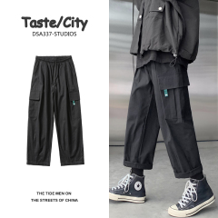 褲子男痞帥四季休閒長褲流秋冬直筒工裝褲潮牌機能風大口袋闊腿褲