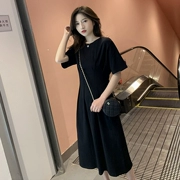Mùa hè 2019 mới chị béo Hàn Quốc qua đầu gối váy dài size lớn eo nữ tay ngắn Váy retro Pháp - Váy dài