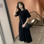 Mùa hè 2019 mới chị béo Hàn Quốc qua đầu gối váy dài size lớn eo nữ tay ngắn Váy retro Pháp - Váy dài dam maxi di bien