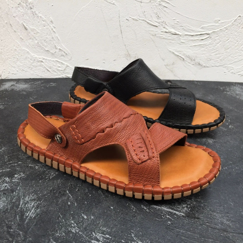 Mùa hè 2019 mới bị hỏng mã xử lý giày da nam giản dị thoải mái da bò hở mũi mềm đế dép nam - Sandal