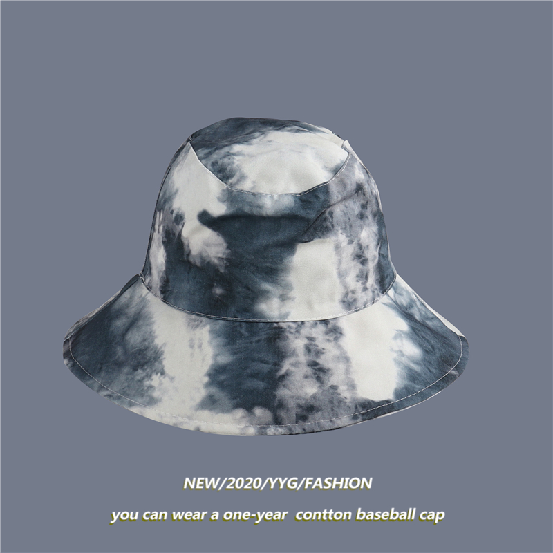 Bluish Blacktie-dyed Big eaves Fisherman hat female Korean version Versatile solar system Sun hat personality fashion Versatile Travel Basin cap tide