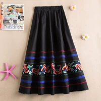 Mùa hè 2019 mới váy gió quốc gia thêu cổ điển Vân Nam thêu của phụ nữ cotton và vải lanh dài nửa váy - Cộng với kích thước quần áo áo moschino