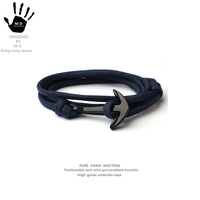 European and American trendy brand hand-woven hand rope navy style black anchor bracelet multi-layer winding for men and women couples