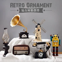 Châu Âu retro phonograph đồ trang trí mô hình hàng thủ công nhà lớn sừng vinyl máy ghi hình trang trí robot - Máy hát 	kệ đầu đĩa than	