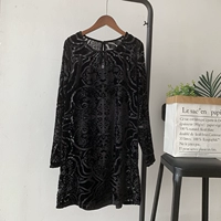 Бархатное черное кружевное платье, 2019, в западном стиле, длинный рукав