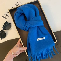 Синий кашемир, демисезонный универсальный шарф для школьников, удерживающая тепло шерстяная накидка