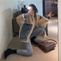 Демисезонная джинсовая флисовая куртка, 2019, в корейском стиле, оверсайз, увеличенная толщина