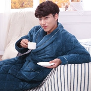 Áo ngủ nam dày 3 lớp cộng với áo choàng dài XL có áo choàng flannel thêm áo choàng dày cho nam