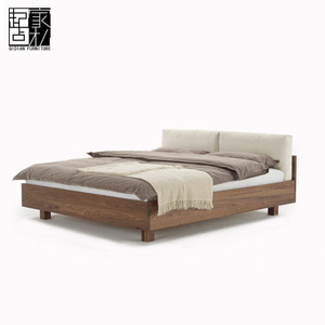 Bắc âu Nhật Bản phong cách gỗ rắn giường sồi óc chó màu đen hiện đại đồ nội thất tối giản 1.8 m đôi mềm giường ngủ sô pha giường