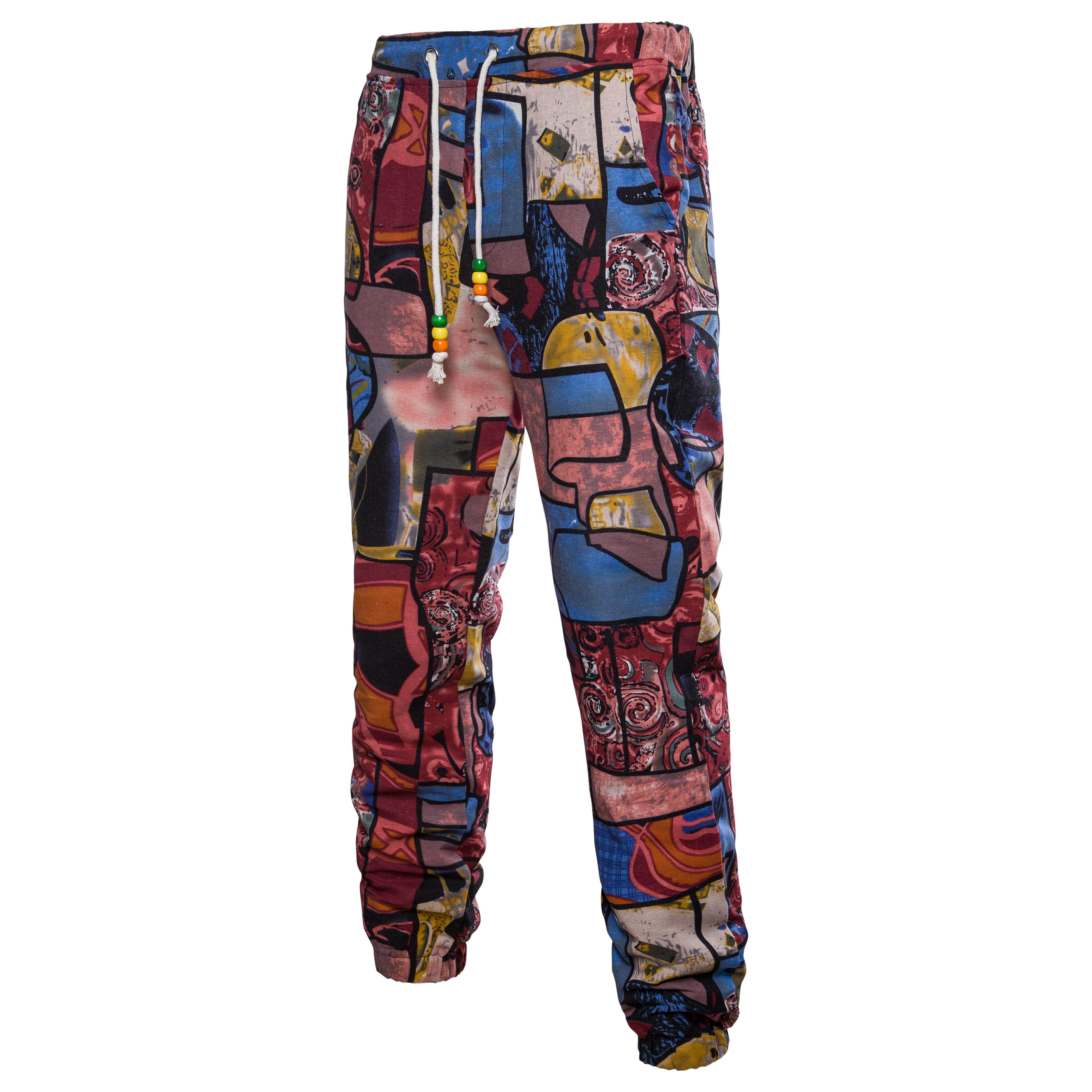 2018新款男士时尚休闲中国风花裤加大码腰带装饰 民族风裤子k13