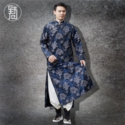 Áo sơ mi nam dài Cộng hòa Trung Quốc áo choàng kiểu Trung Quốc dài sườn xám nam phù điêu cắt hoa mẫu quần áo quốc gia khóa áo dài