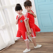 Trẻ em đồng phục học sinh tùy chỉnh mẫu giáo quần áo mùa hè ngắn tay phù hợp với sáu một hiệu suất quần áo tiểu học lớp thể thao
