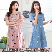 Chất béo mm đồ ngủ phụ nữ mùa hè bông ngắn- tay lỏng lẻo Hàn Quốc phiên bản của mùa hè nightdress cộng với phân bón xl 200 kg có thể được đeo