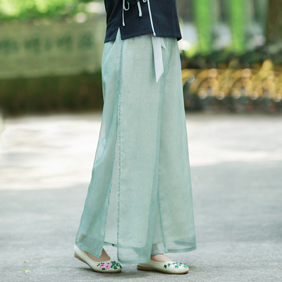 采绿 清水溪原创设计 棉麻裤子女 改良汉服宋裤 2017夏季 阔腿裤