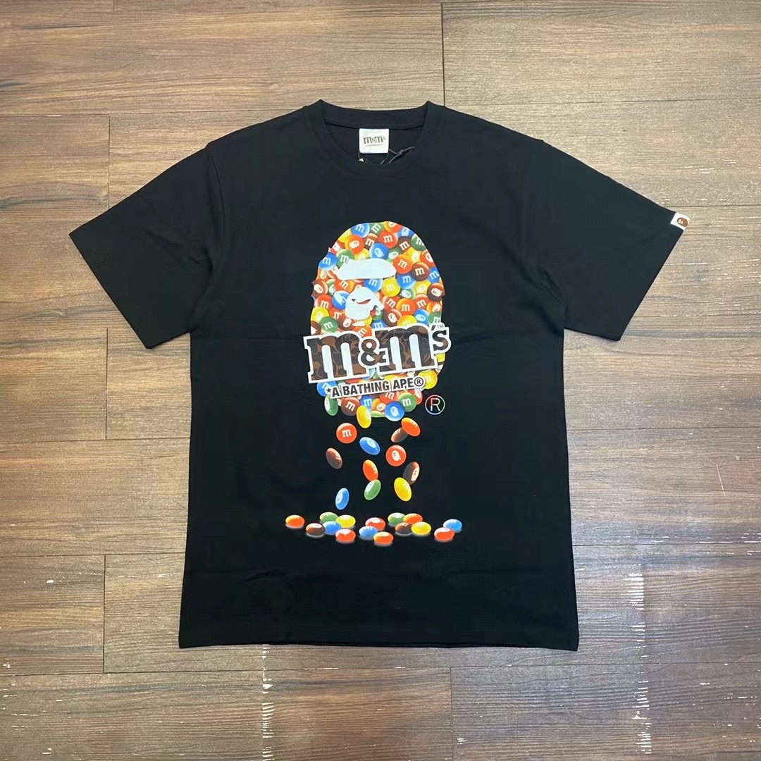 BlackChaopai BAPE jointly new pattern Ape head MM colour pill printing men and women lovers pure cotton easy Short sleeve T-shirt