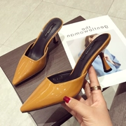 Bằng sáng chế da chỉ Muller giày dép stiletto Bao Đầu nửa dép lười biếng người kéo Châu Âu và Mỹ thời trang cao gót sự nghiệp