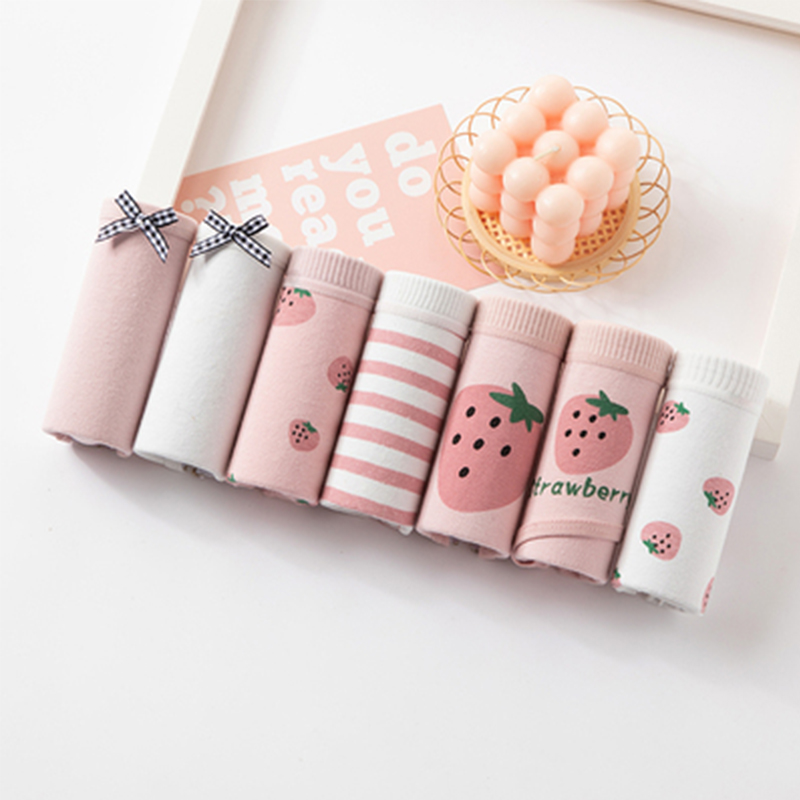214241 & 7 Pack & All Cotton Girlsunderpants female summer pure cotton Antibacterial ma'am Cotton summer Thin girl No trace Big size middle-waisted lovely student solar system