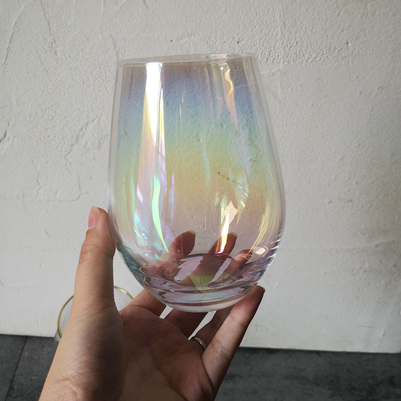 Rainbow Glass Egg Cup 550MlINS Internet celebrity Fairy dream Rainbow cup Girlish heart flower receptacle big belly Water cup Drink cup Desserts Mousse cup