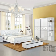 Nội thất phòng ngủ tối giản hiện đại ánh sáng trắng bộ phòng ngủ kết hợp với kim cương tấm giường tủ quần áo bàn trang điểm sáu - Bộ đồ nội thất