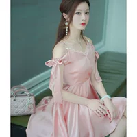 Váy điểm sóng POShe nữ mùa hè váy quây màu hồng 2019 mới khí chất ren khâu váy cổ tích - Sản phẩm HOT đầm trung niên sang trọng