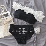 Big bikini bikini tùy chỉnh màu đen và trắng tương phản màu che bụng là mỏng bảo thủ bằng gỗ từ vai chia bikini