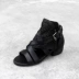 Amasia Da châu Âu da bò văn học retro La Mã dép nữ da cá miệng dày giày cao gót nữ - Sandal Sandal