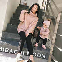 妈 婴 衫 Nữ couture nữ trùm đầu áo len mẹ cao cổ pijama cho mẹ và bé