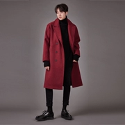 Áo khoác cashmere nam dài phần Hàn Quốc hai mặt cashmere áo khoác đỏ nam áo khoác len lỏng áo khoác len - Áo len