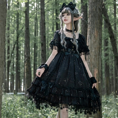 taobao agent Japanese fitted dress with sleeves, with short sleeve, Lolita style, Lolita OP
