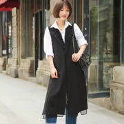 [Lu Ge tự chế] trên đầu gối dài áo gió nữ không tay phù hợp với cổ áo jacket ren side khăn choàng thời trang vest
