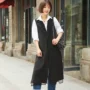[Lu Ge tự chế] trên đầu gối dài áo gió nữ không tay phù hợp với cổ áo jacket ren side khăn choàng thời trang vest đồ vest nữ