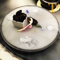 Vật tư khách sạn đặt khói đá khô sáng tạo Thời trang Zen món ăn Ý bộ đồ ăn trang trí đĩa tròn phân tử ẩm thực - Đồ ăn tối đĩa nhựa dùng 1 lần