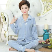 Bộ đồ ngủ của mẹ trung niên XXXXL mùa xuân và mùa thu cotton dài tay