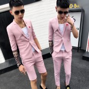 Mùa hè của Nam Giới Cắt Tay Áo Giản Dị Phù Hợp Với Nhỏ Hai mảnh England Slim Night Dòng Tóc Stylist Sleeve Suit Set