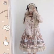 Nhật Bản mềm mại em gái dễ thương ban nhạc gấu gấu in Perot câu chuyện cổ tích tay áo dài op trang phục Spot