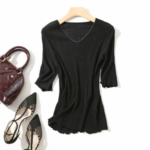 Giải phóng tủ quần áo của bạn! Hãy xem kết cấu tốt ~ kết cấu V-cổ cao đan áo sơ mi phụ nữ nhấp nháy