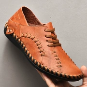 Mùa thu thủ công giày thường da nam đầu rộng phong cách Hàn Quốc buộc dây giày hợp thời trang nam giày da thường bàn chân béo giày nam rộng