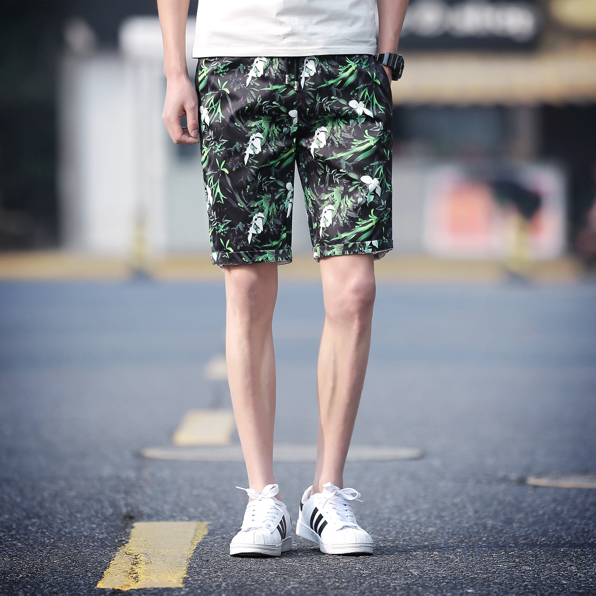 2018夏季新款男青年休闲裤数码印花短裤沙滩裤 3017-k958-p45