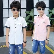 Áo sơ mi nữ tay lửng ngắn tay cotton cotton ve áo cardigan 2019 hè Hàn Quốc áo trắng mỏng - Áo sơ mi