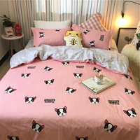 Phim hoạt hình ins net red dog Fighting dog bốn mảnh set 1.5 1.8 double quilt cover 2.0 sheet ký túc xá sinh viên ba mảnh chan ga goi