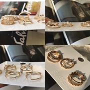 HM Châu Âu và Mỹ đơn giản tối giản phong cách Hàn Quốc chic ring ring ring tail ring kết hợp thiết lập vàng và bạc đầy đủ
