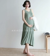 Hàn Quốc mua quần áo bà bầu 2019 mùa hè mỏng phần thoải mái modal giảm béo cho bà bầu vest đầm đầm - Áo thai sản