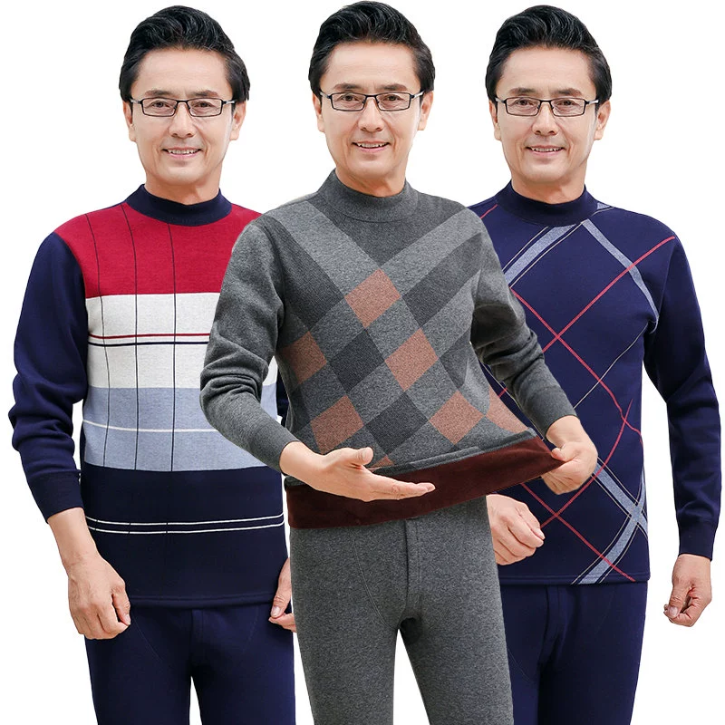 Quần lót nam trung niên và người cao tuổi cộng với bộ đồ nhung dày mùa thu Qiuku có thể mặc áo len cotton bên ngoài mùa thu đông - Phù hợp với nóng lên