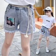 Quần short 5 cô gái denim mặc 6 mùa hè 2019 hoang dã mới 12 đứa trẻ lớn Hàn Quốc phiên bản quần denim nóng bỏng nước ngoài - Quần jean