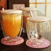 Cốc thủy tinh chống nóng hai lớp ly nước sáng tạo cốc trà cốc trà sữa công suất lớn cốc sữa cốc ăn sáng - Tách