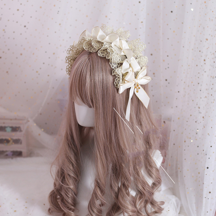 White Laceprincess Lolita Versatile hair hoop Lolita new pattern Gothic style Diablo system lolita Lace bow KC Headwear