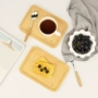Men kiểu Nhật Bản được chạm khắc vuông nhỏ khay gỗ khay gỗ không sơn rắn khay đồ ăn nhanh khay cà phê khay gỗ - Tấm khay gỗ decor