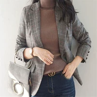 Áo khoác kẻ sọc nữ 2018 thu đông 2018 new slim retro mang hương vị sang trọng lưới đỏ kiểm tra bộ đồ nhỏ giản dị áo vest nữ hàng nào đẹp