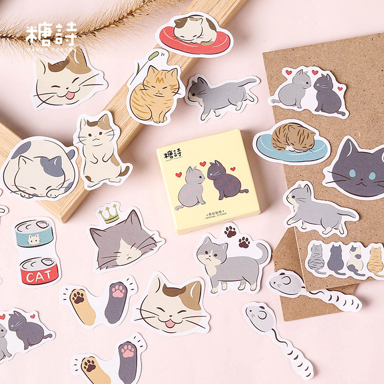 45 Diary Entriesdo my Meow little cat Hand account diary Stickers Cartoon lovely decorate album diy Stickers seal box-packed stick