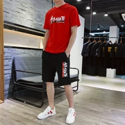 Mùa hè mới 2019 phù hợp với tay ngắn thời trang thể thao tay ngắn Wang Fei ồn ào làm đẹp trang phục phù hợp với nam giới - Bộ đồ